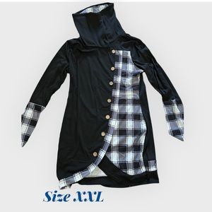 Black and plaid button up turtle neck long sleeve modest
